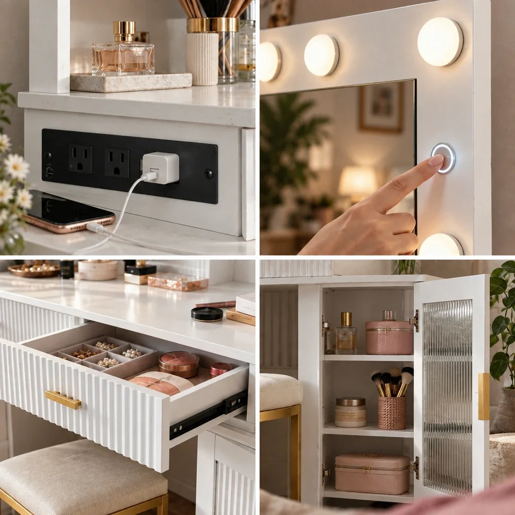 Cora corner dressing table, close-up details