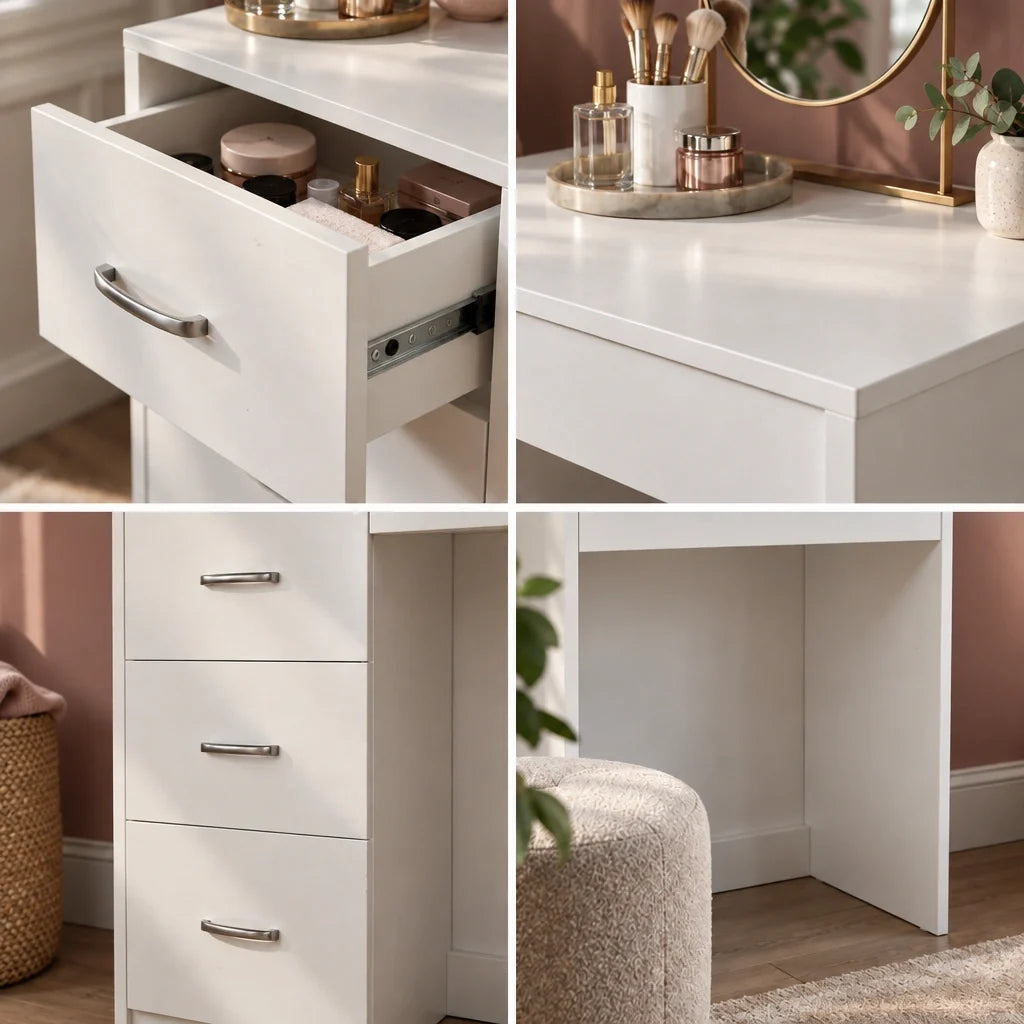 Alice white dressing table, close-up details