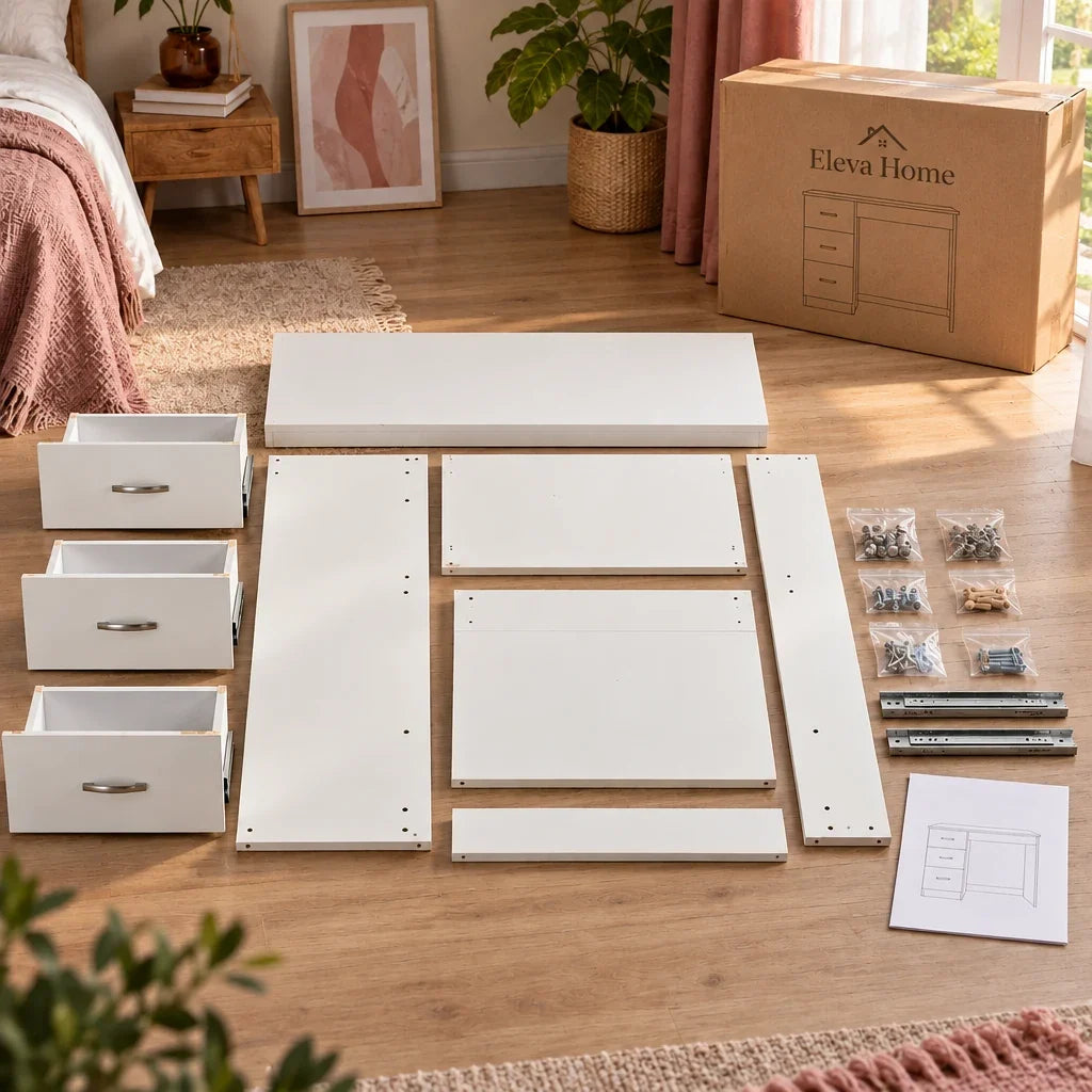 Alice white dressing table, box contents and fixings