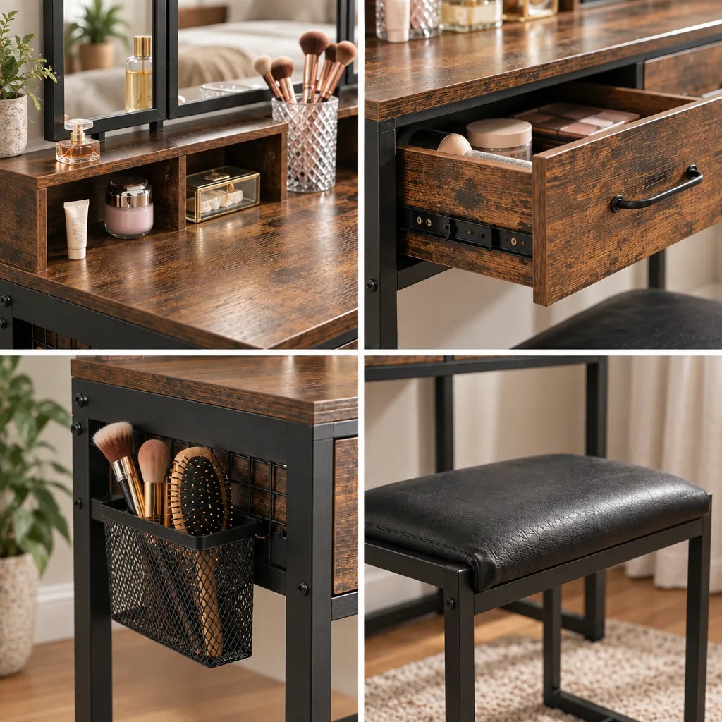 Hazel rustic dressing table, close-up details