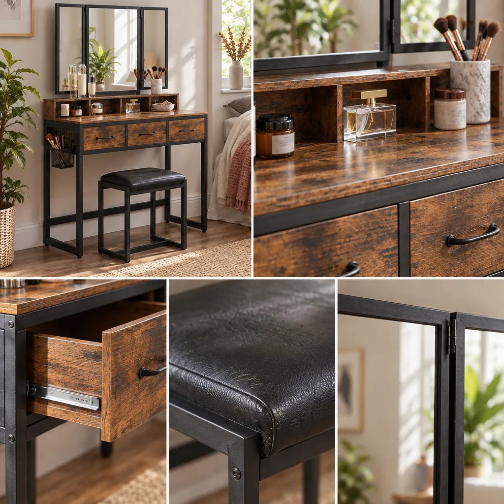 Hazel rustic dressing table, finish close-up