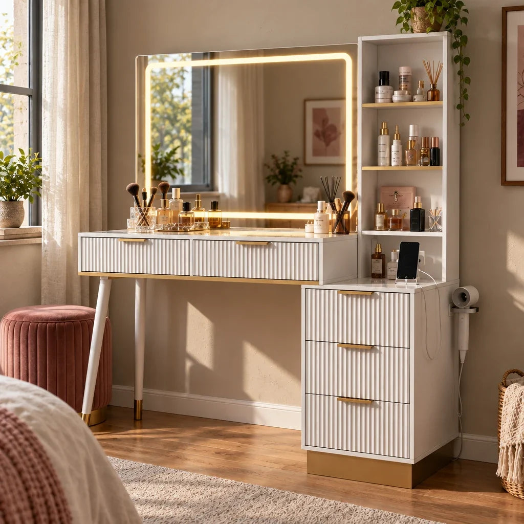 Celeste fluted dressing table, finish close-up
