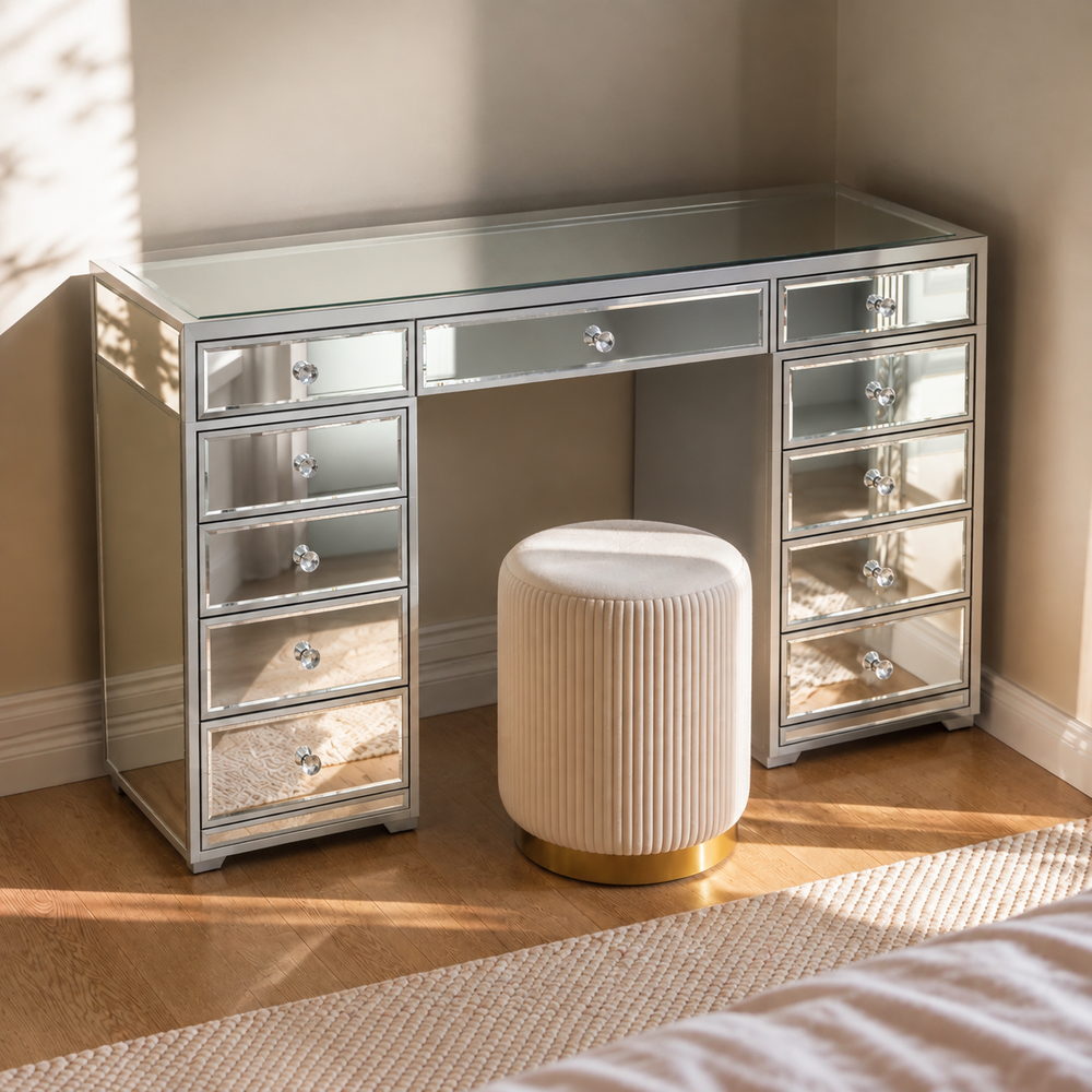 Sparkling Mirrored Vanity with Crystal Knobs | Eleva regenerated |01
