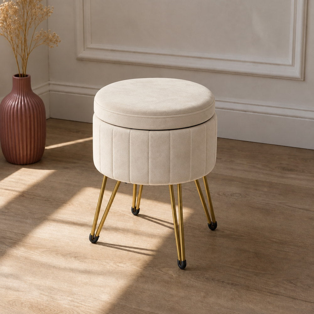 Gilded Touch Velvet Storage Stool in White | Eleva regenerated |01