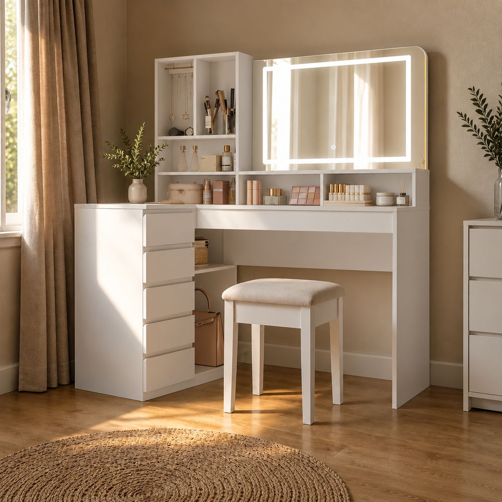 Hideaway L-Shaped Corner Dressing Table | Eleva regenerated |01