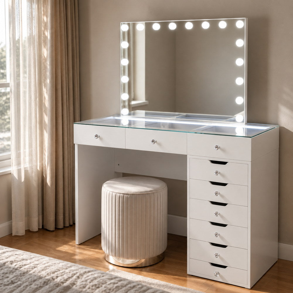 Big Reveal Vanity Table with Glass Top | Eleva regenerated |01