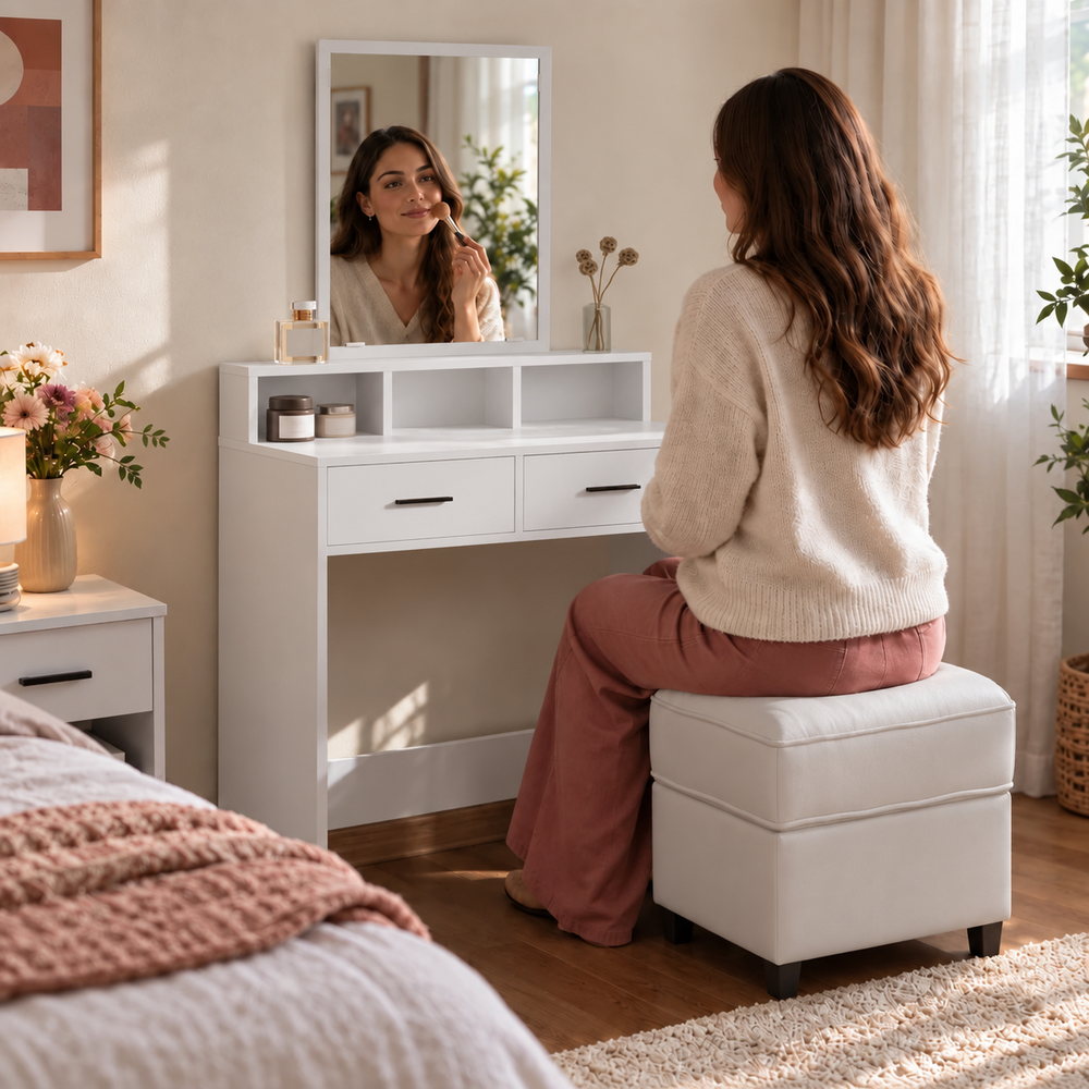 Sweet & Simple Vanity with Mirror in White | Eleva regenerated |03