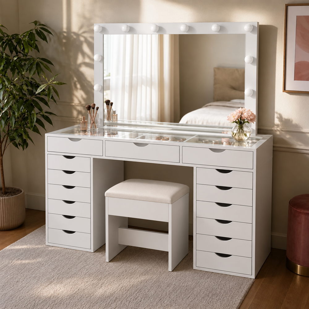 Plenty of Pretty Dressing Table Set in White | Eleva regenerated |03