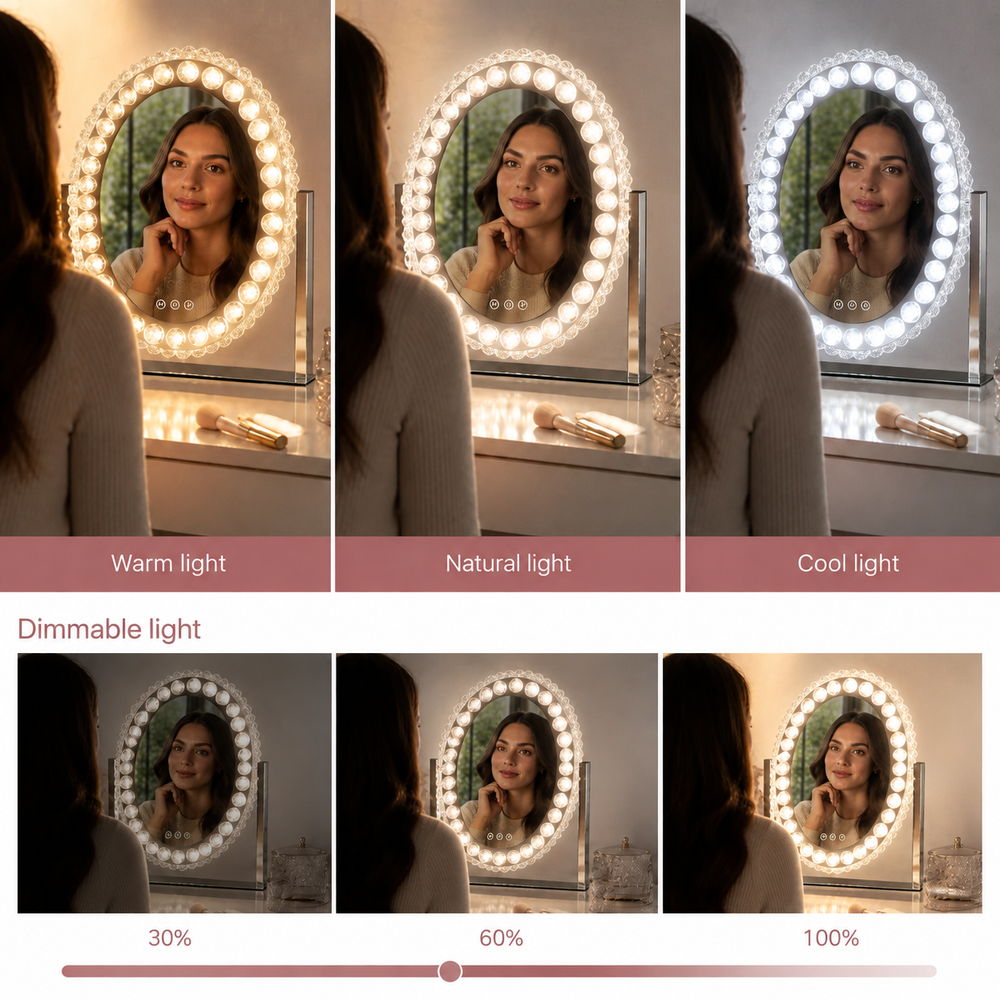 Bejewelled Oval Makeup Mirror | Eleva regenerated |03