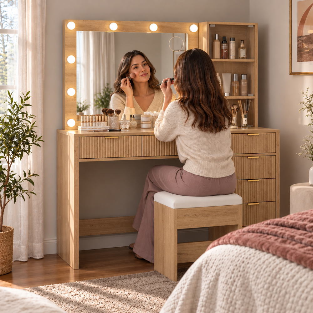 Natural Beauty Fluted Oak Vanity Set | Eleva regenerated |03