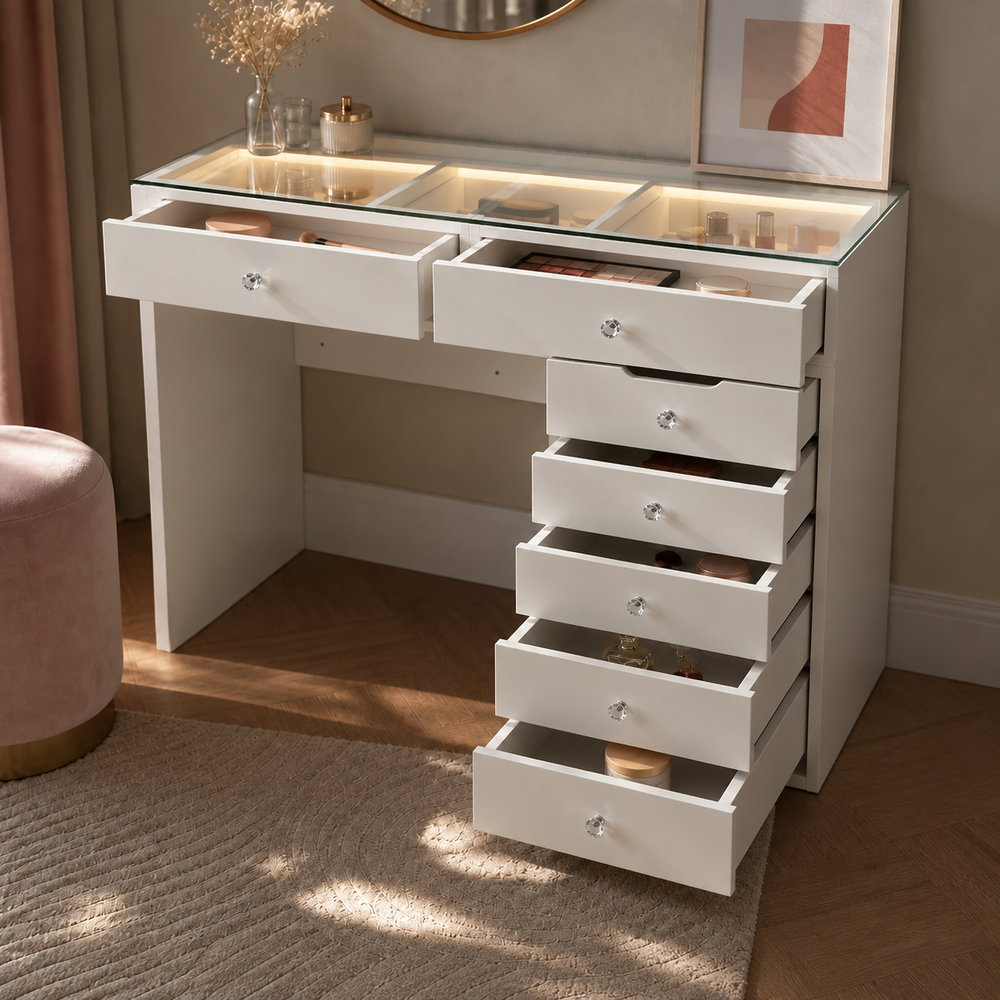 Evening Glow Dressing Table with 8 Drawers | Eleva regenerated |03