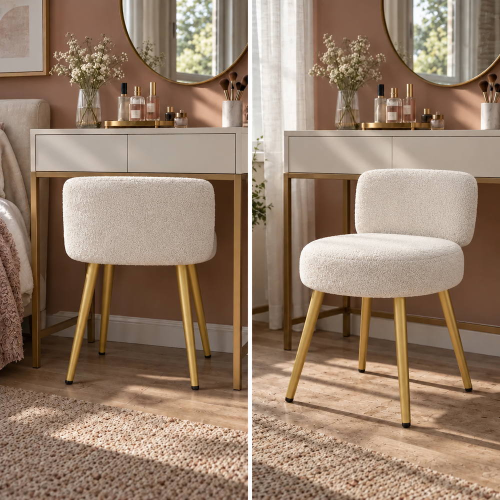 Teddy Hug Vanity Chair with Gold Legs | Eleva regenerated |03