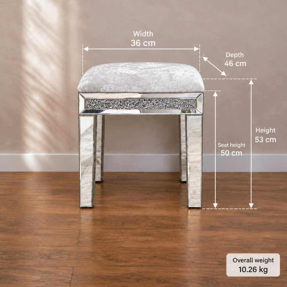 Diamond Dust Mirrored Vanity Stool | Eleva regenerated |03