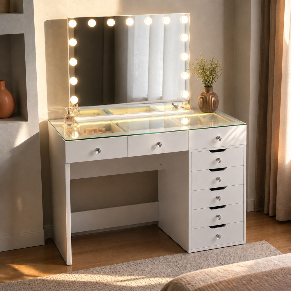 Big Reveal Vanity Table with Glass Top | Eleva regenerated |03