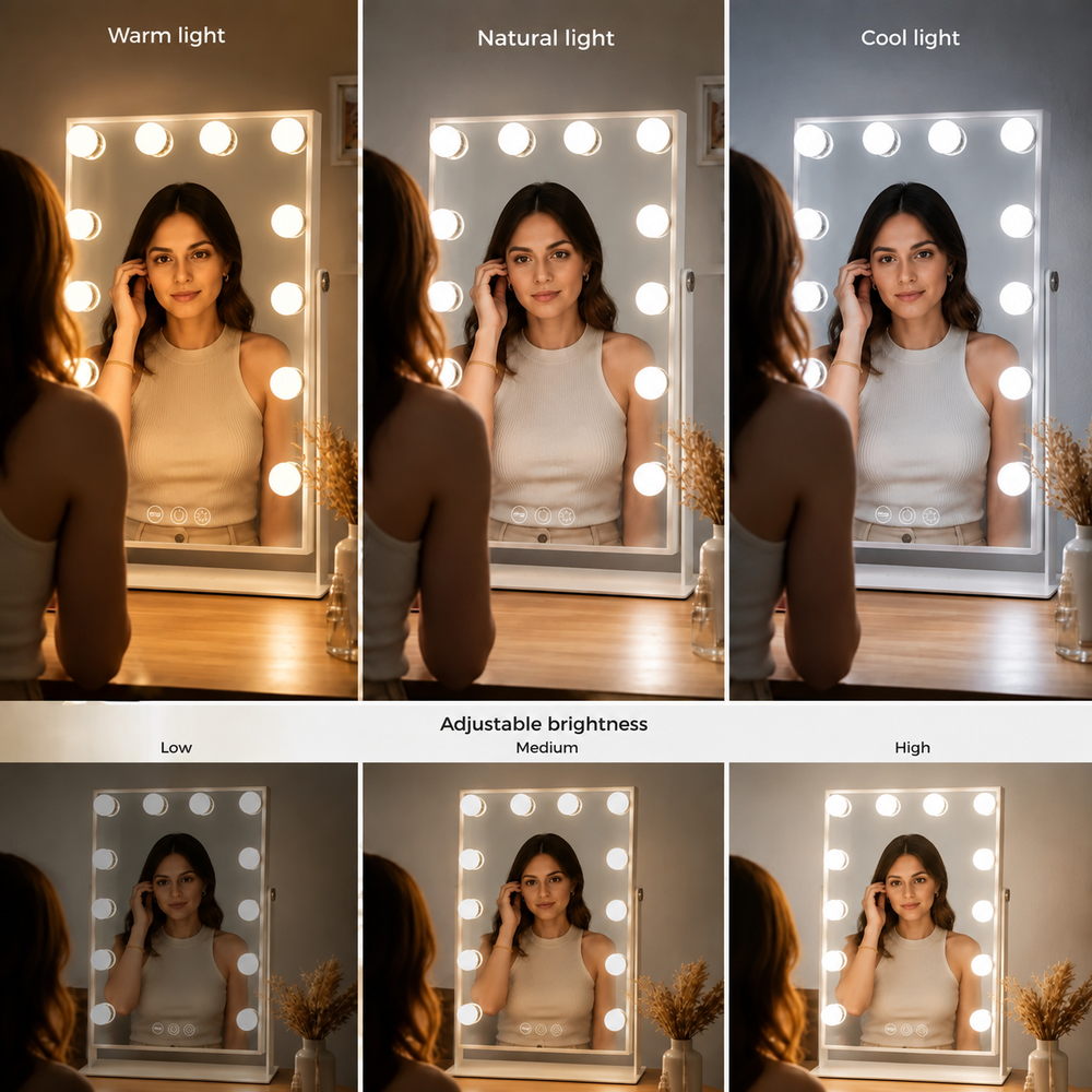 Bijou Light-Up Makeup Mirror in White | Eleva regenerated |04