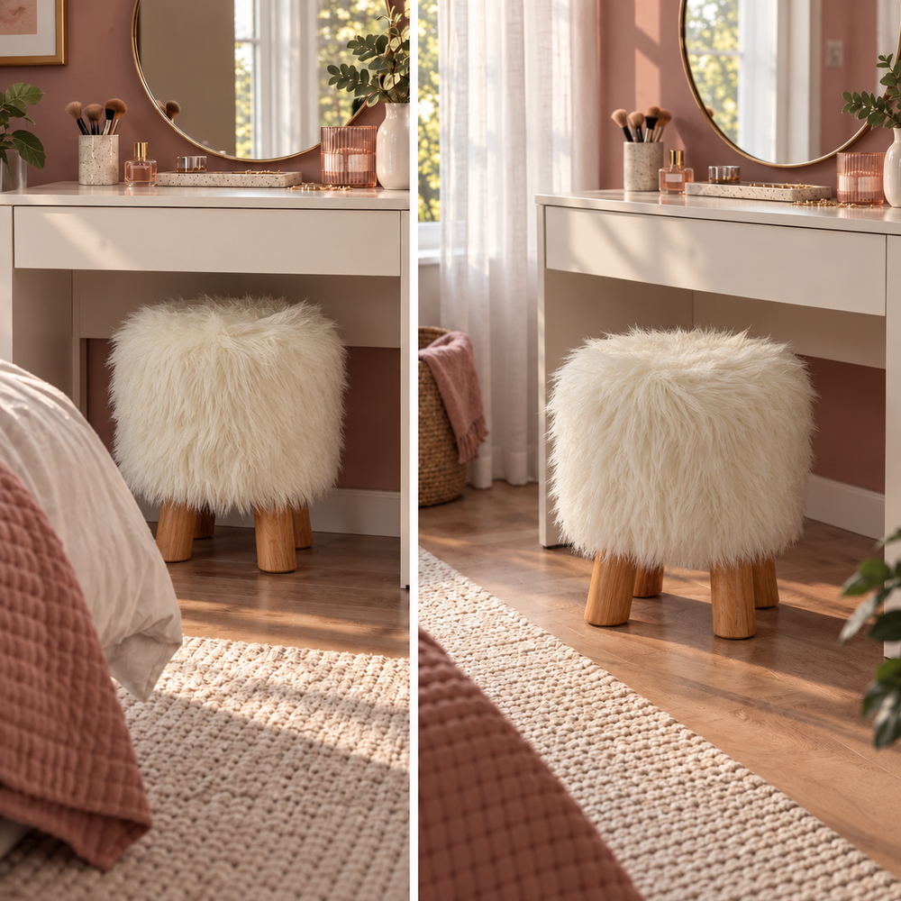 Fluffy Cloud Faux Fur Vanity Stool | Eleva regenerated |04