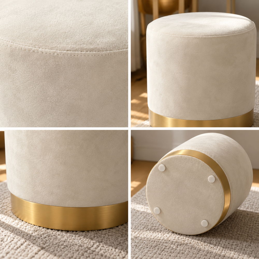 Petite Marshmallow Velvet Pouffe in Cream | Eleva regenerated |04
