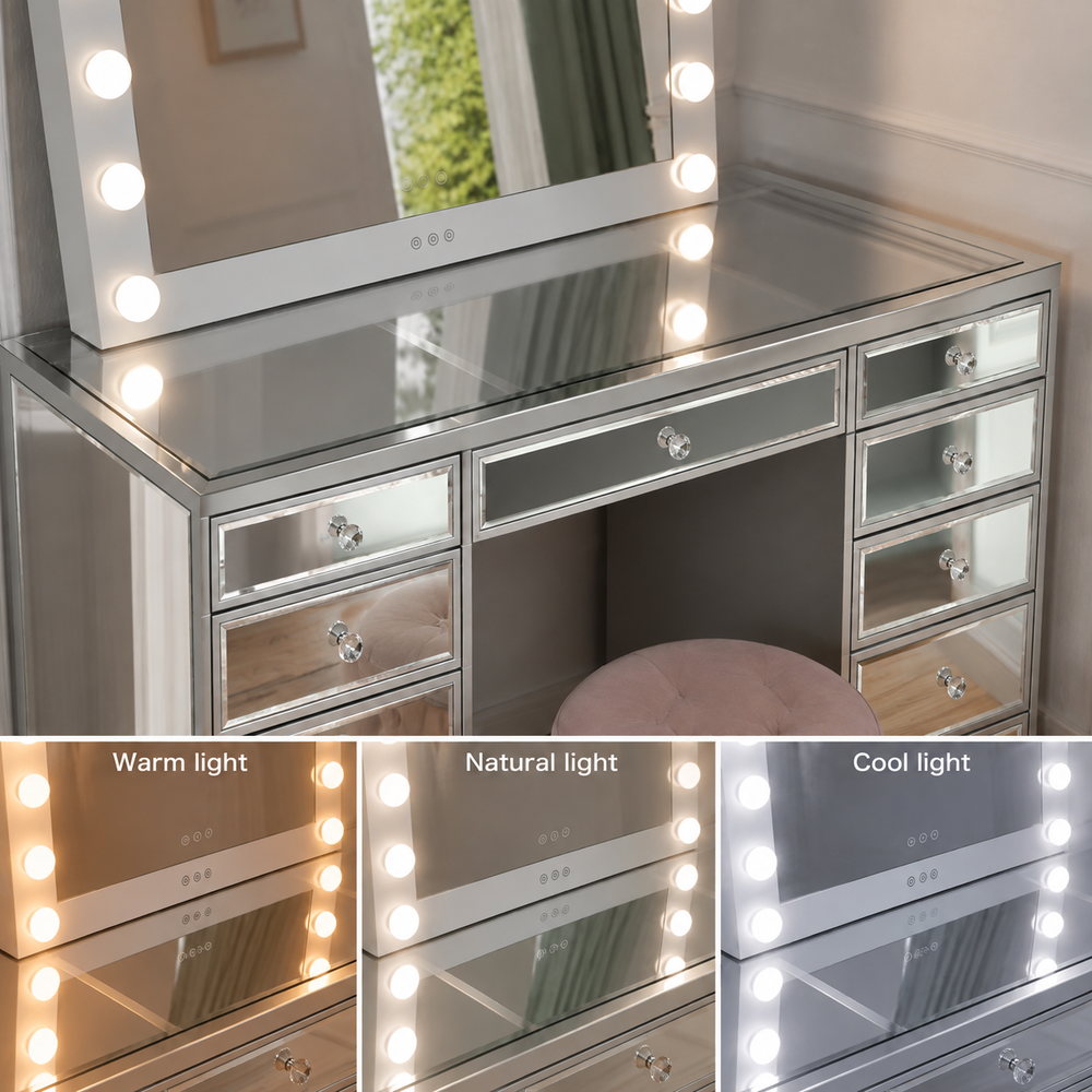 Sparkling Mirrored Vanity with Crystal Knobs | Eleva regenerated |04