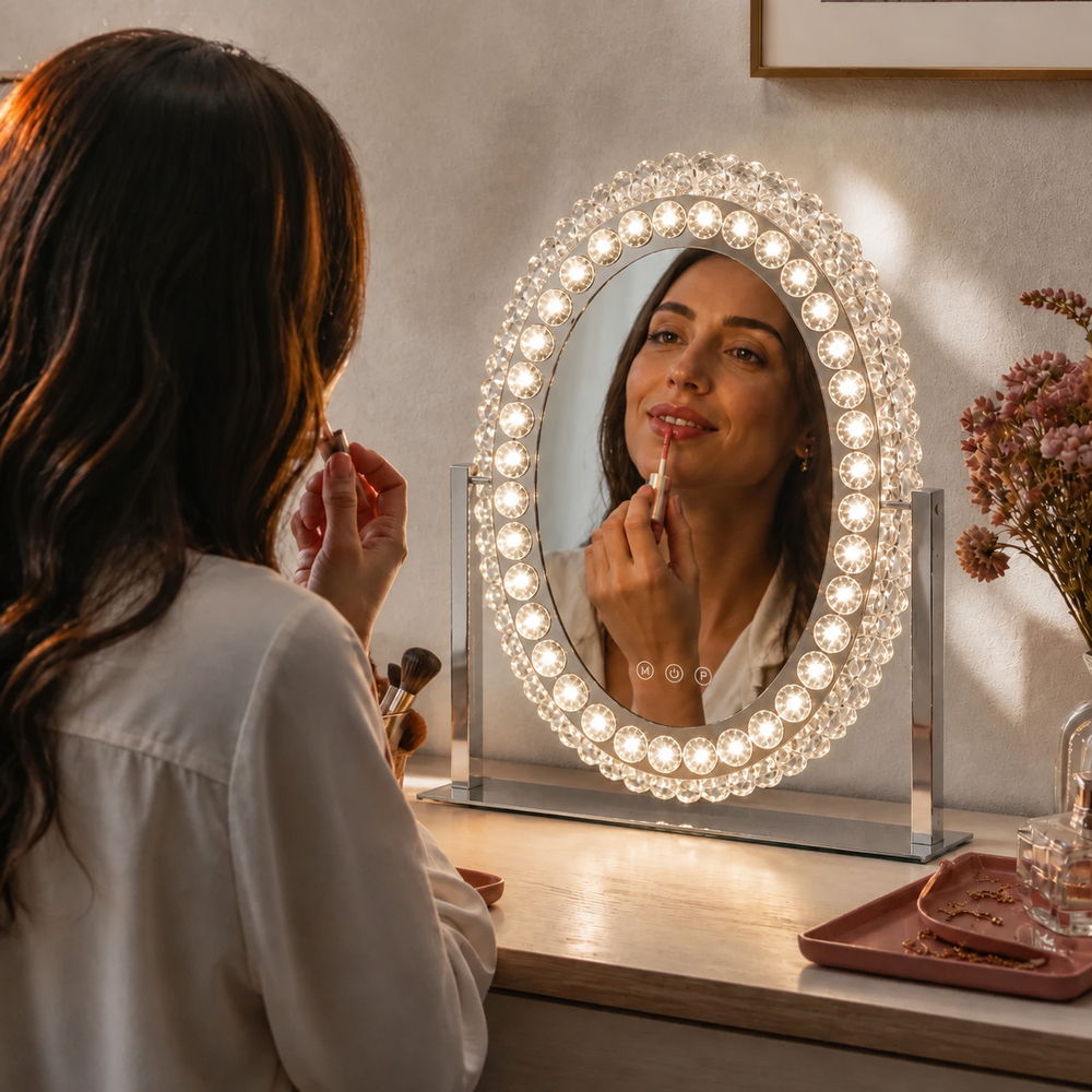 Bejewelled Oval Makeup Mirror | Eleva regenerated |04