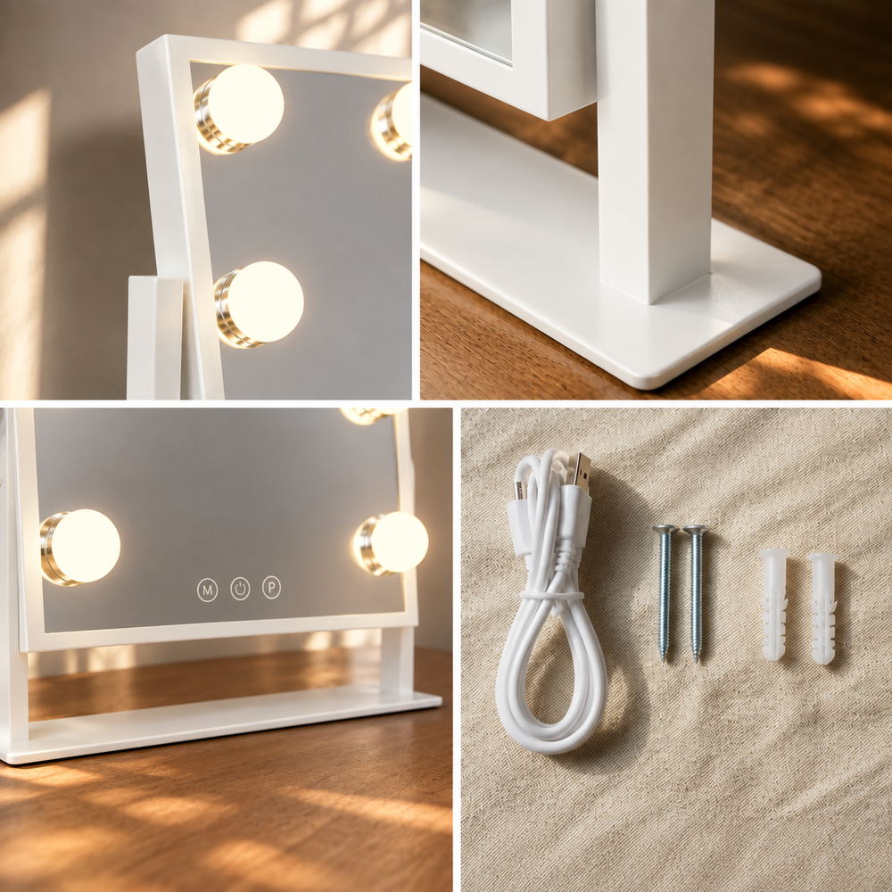 Bijou Light-Up Makeup Mirror in White | Eleva regenerated |05