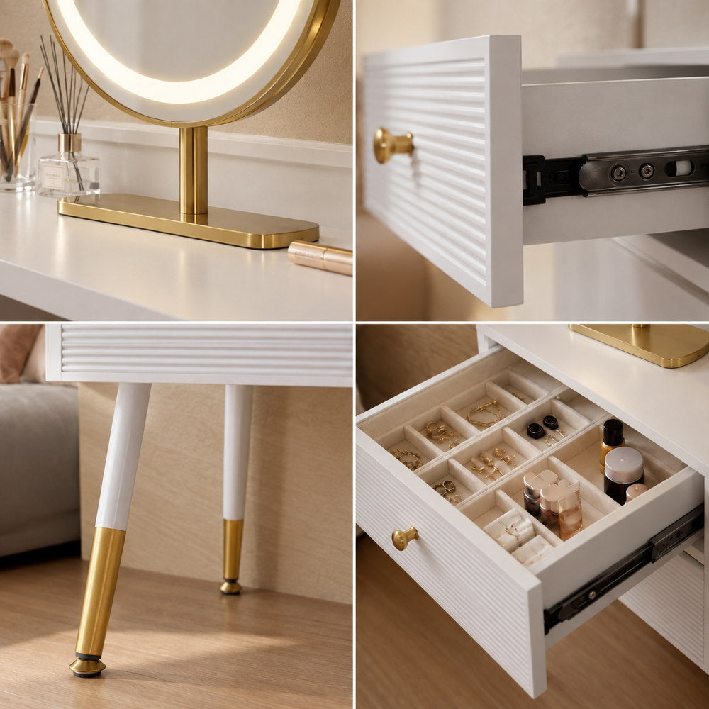 Date Night White & Gold Dressing Table | Eleva regenerated |07