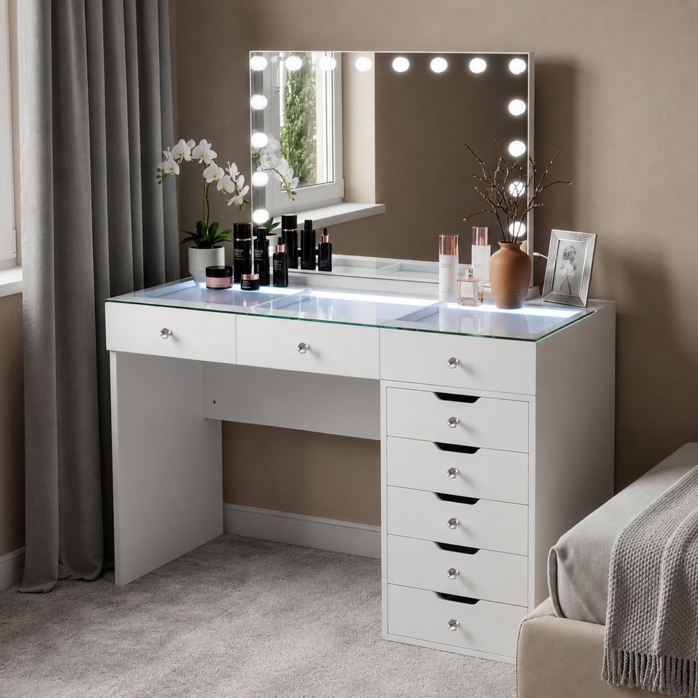 Big Reveal Vanity Table with Glass Top | Eleva regenerated |07