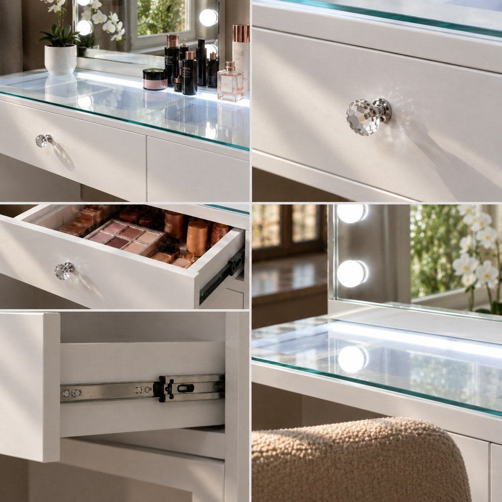 Big Reveal Vanity Table with Glass Top | Eleva regenerated |08