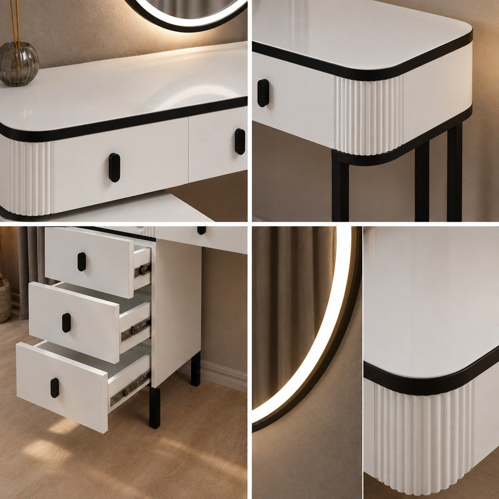 Monochrome Chic Round Mirror Dressing Table | Eleva regenerated |08