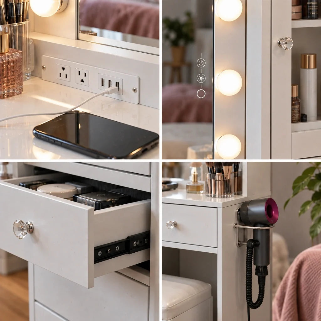 Roxy large Hollywood dressing table, close-up details