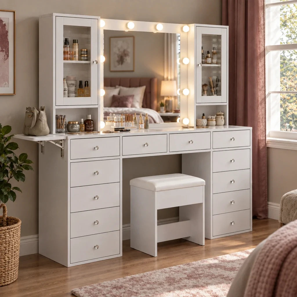 Roxy large Hollywood dressing table, side view