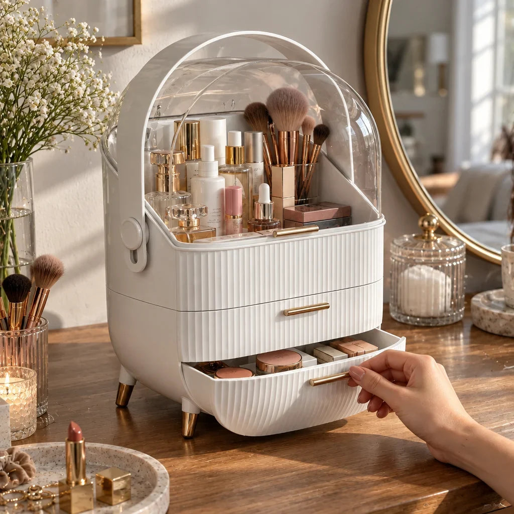 Dottie dome makeup organiser filled with makeup