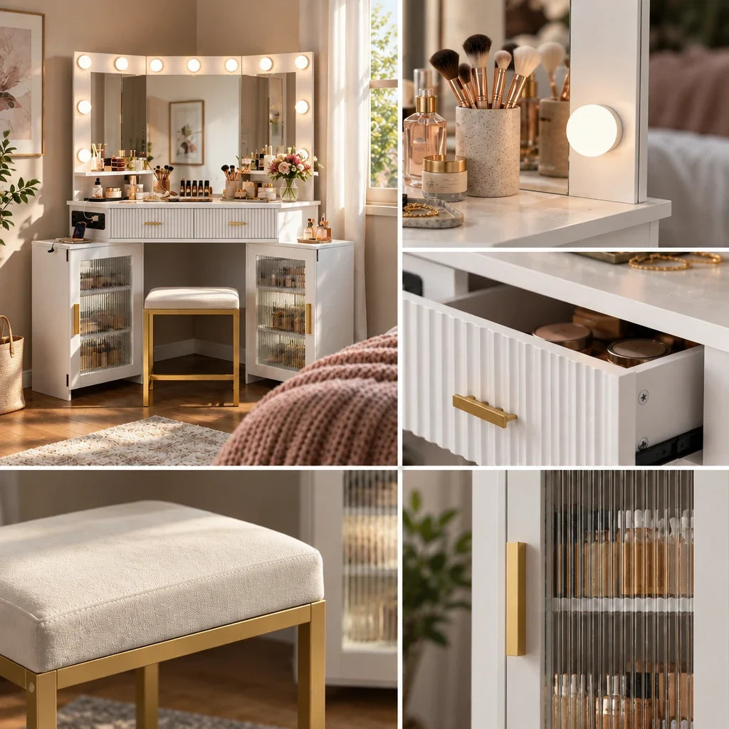 Cora corner dressing table, finish close-up
