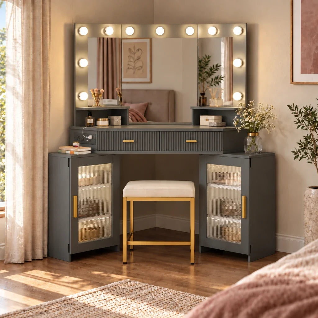 Cora corner dressing table in grey