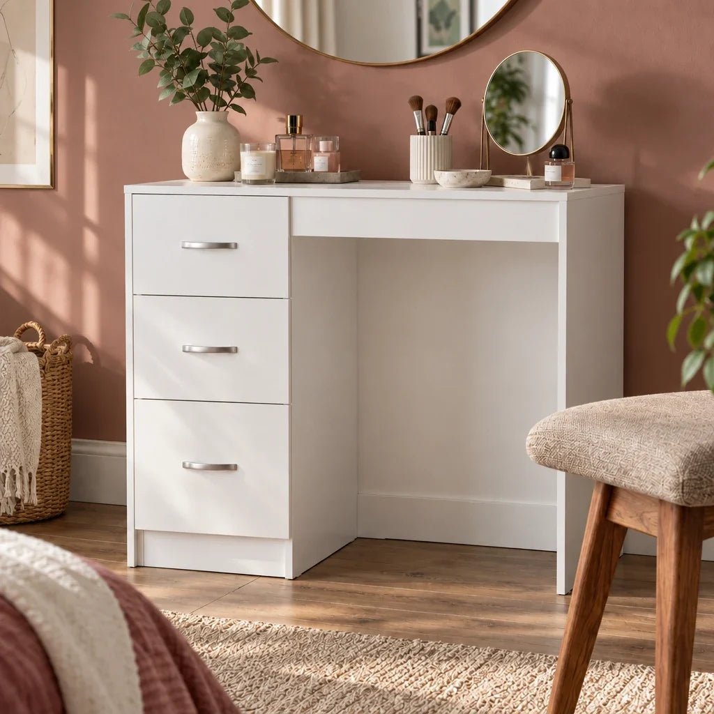 Alice white dressing table, finish close-up