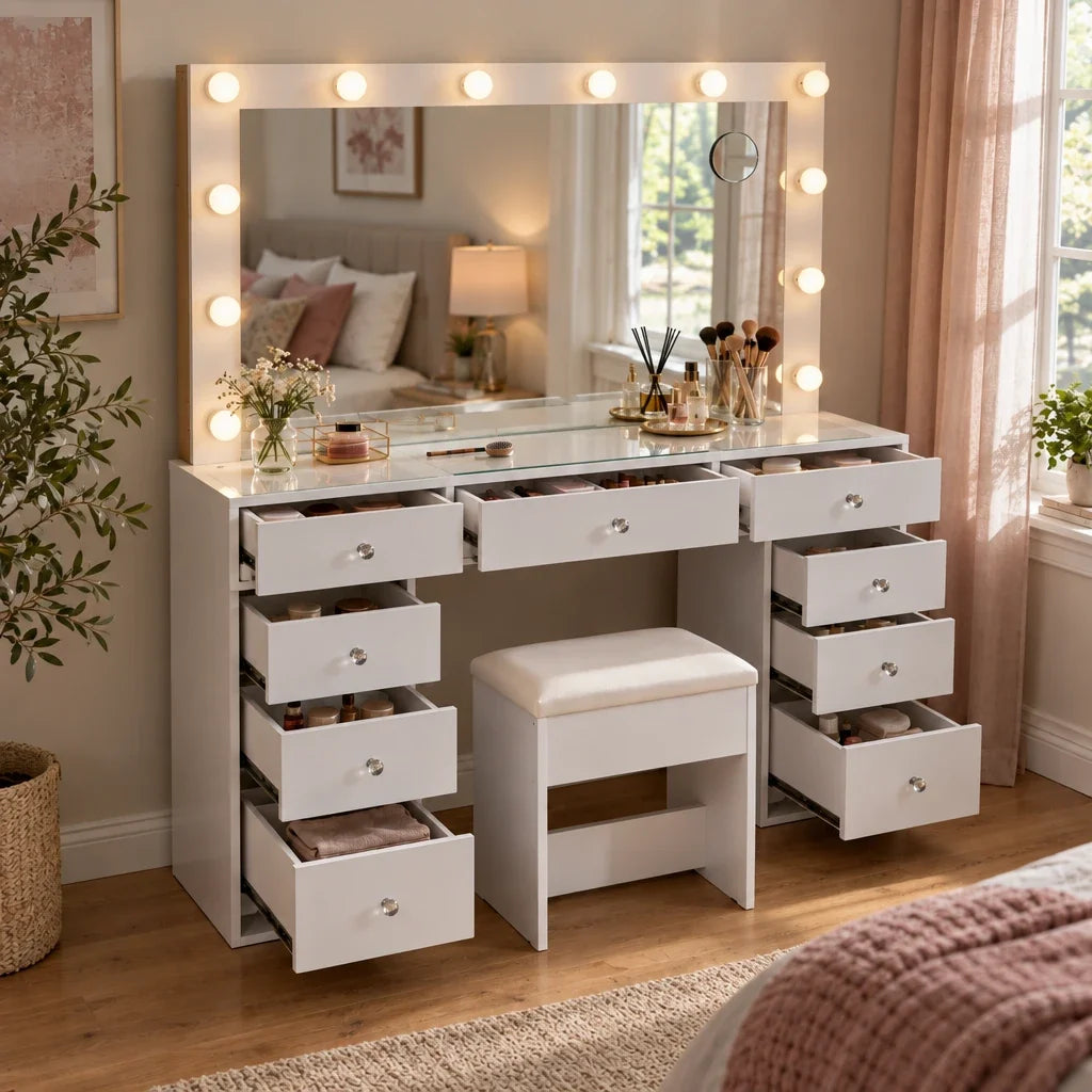 Viola Hollywood dressing table with drawers open