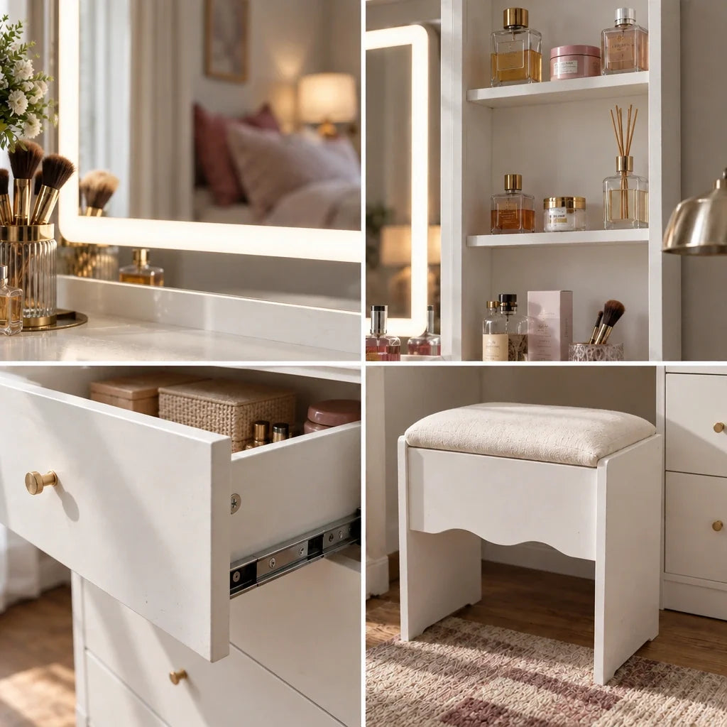 Simone LED dressing table, close-up details