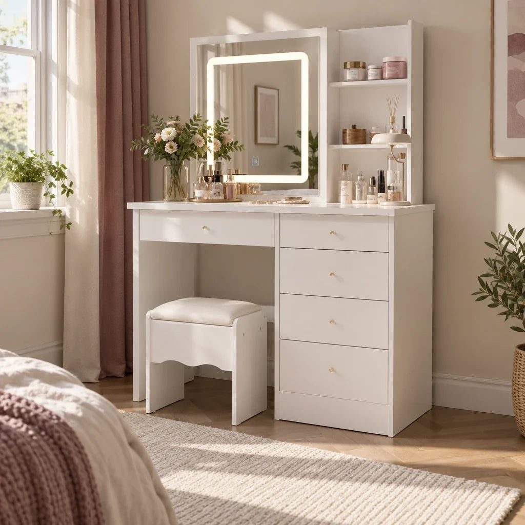 Simone LED dressing table, side view