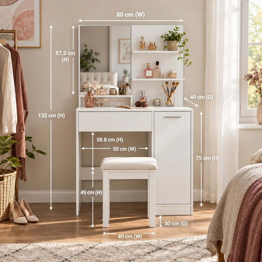 Lottie white dressing table dimensions