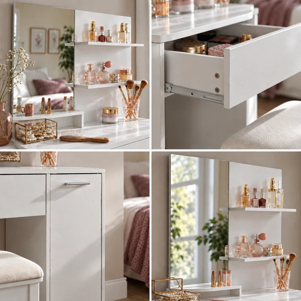 Lottie white dressing table, close-up details