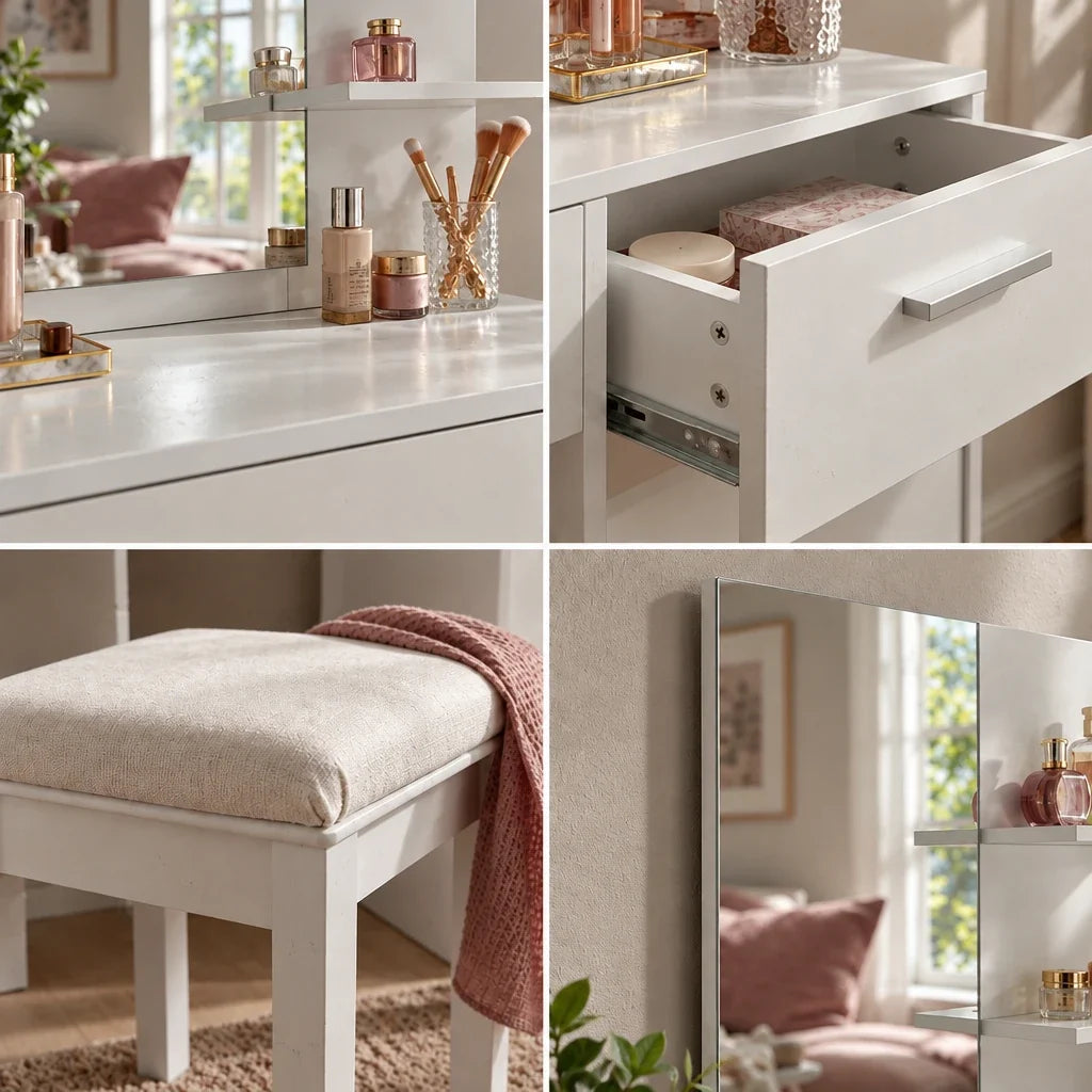 Lottie white dressing table, finish close-up
