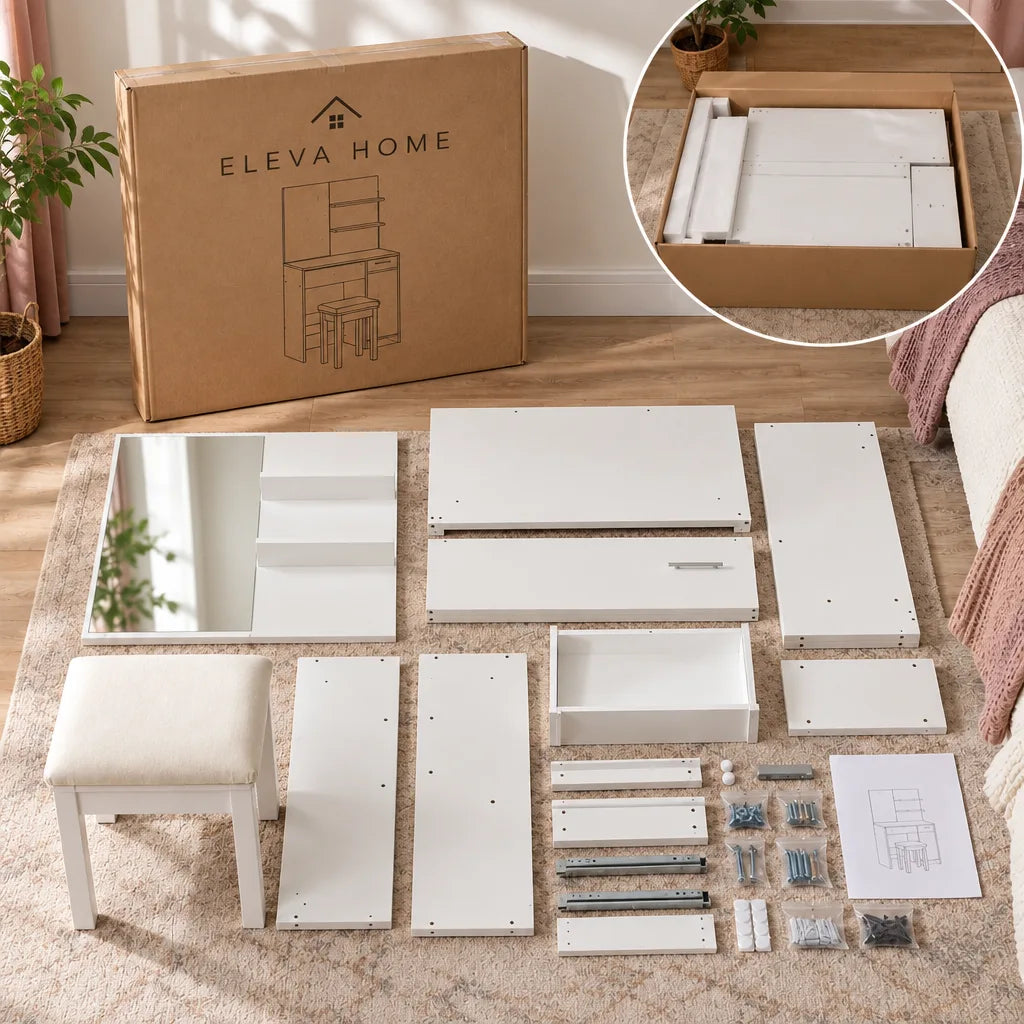 Lottie white dressing table, box contents and fixings