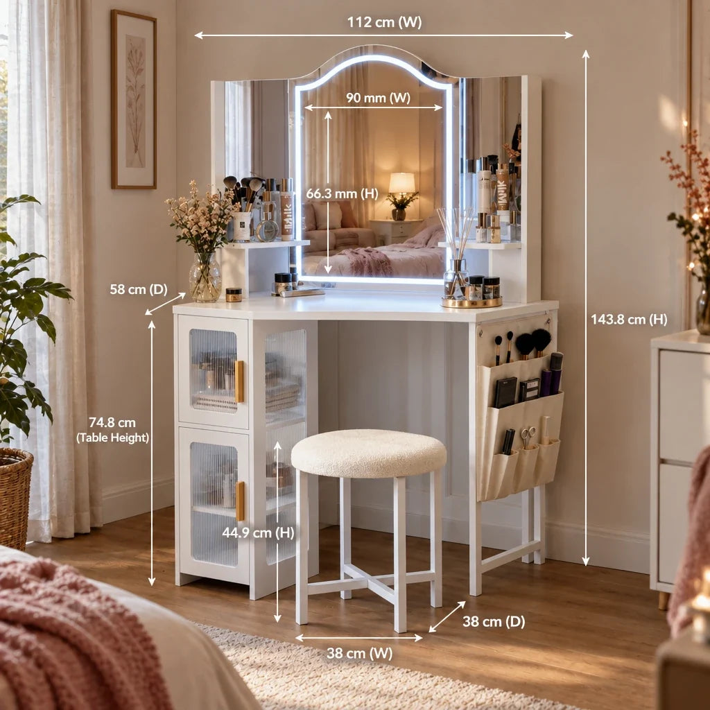 Amelie dressing table set dimensions