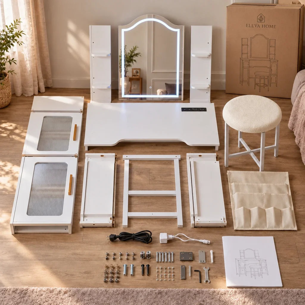 Amelie dressing table set, box contents and fixings