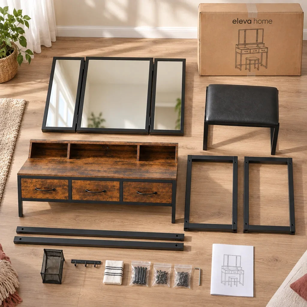 Hazel rustic dressing table, box contents and fixings