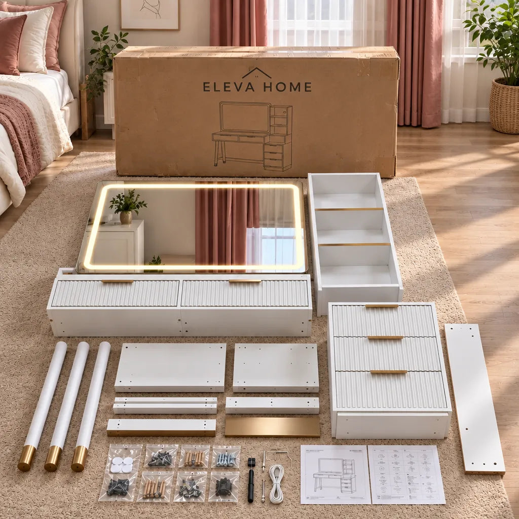 Celeste fluted dressing table, box contents and fixings