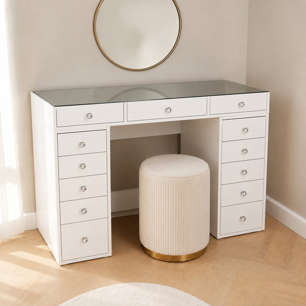 Jewel Box Glass-Top Dressing Table in White | Eleva regenerated |01