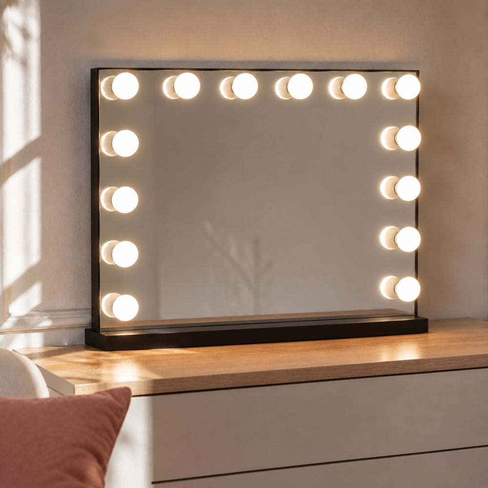 Noir Glow Hollywood Mirror with 15 Bulbs | Eleva regenerated |01