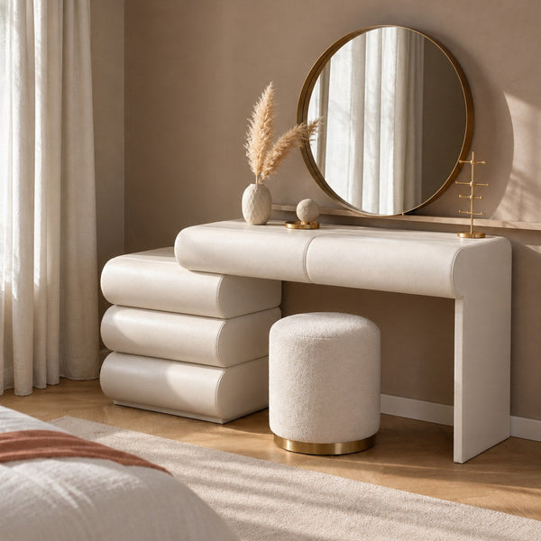 Pillow-Soft Faux Leather Vanity Set in White | Eleva regenerated |01