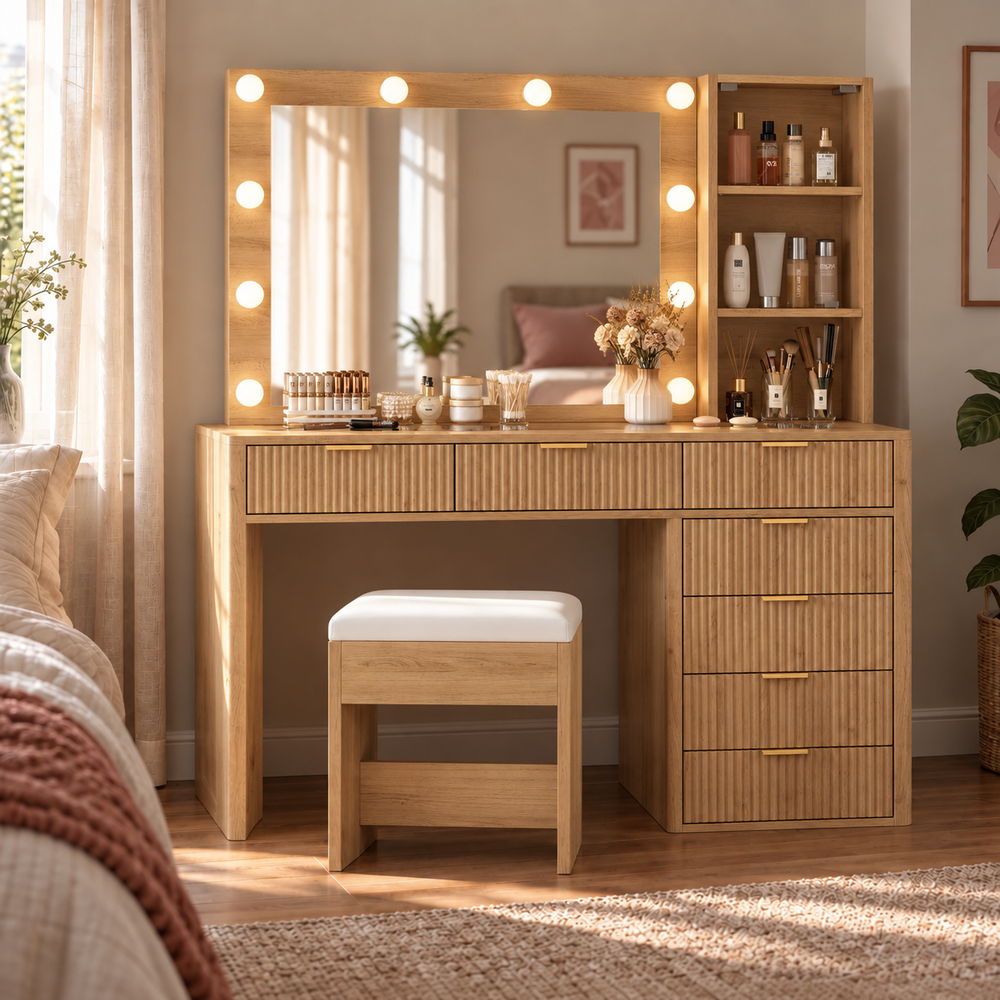 Natural Beauty Fluted Oak Vanity Set | Eleva regenerated |01