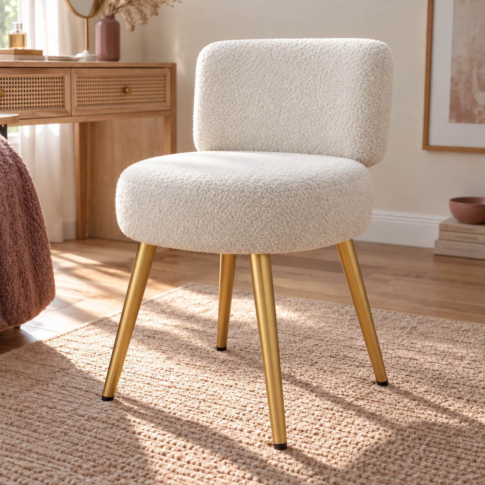 Teddy Hug Vanity Chair with Gold Legs | Eleva regenerated |01